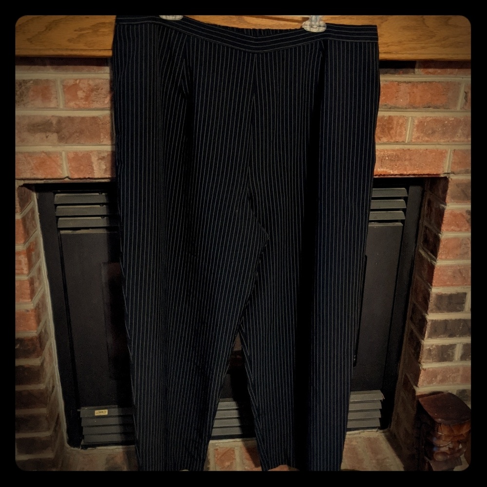 Elastic waist black pinstripe pants plus size 22